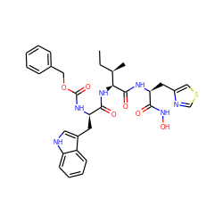 CC[C@@H](C)[C@H](NC(=O)[C@@H](Cc1c[nH]c2ccccc12)NC(=O)OCc1ccccc1)C(=O)N[C@@H](Cc1cscn1)C(=O)NO ZINC000026500964