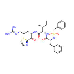 CC[C@@H](C)[C@H](NC(=O)[C@@H](Cc1ccccc1)NS(=O)(=O)Cc1ccccc1)C(=O)N[C@@H](CCCN=C(N)N)C(=O)c1nccs1 ZINC000026397476