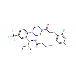 CC[C@@H](C)[C@H](NC(=O)CCN)c1cc(C(F)(F)F)ccc1N1CCN(C(=O)CCc2ccc(Cl)cc2Cl)CC1 ZINC000036285493