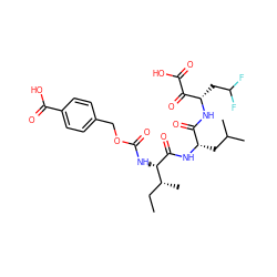 CC[C@@H](C)[C@H](NC(=O)OCc1ccc(C(=O)O)cc1)C(=O)N[C@@H](CC(C)C)C(=O)N[C@@H](CC(F)F)C(=O)C(=O)O ZINC000027754899