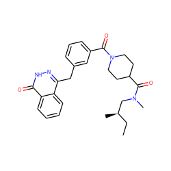 CC[C@@H](C)CN(C)C(=O)C1CCN(C(=O)c2cccc(Cc3n[nH]c(=O)c4ccccc34)c2)CC1 ZINC000028568665