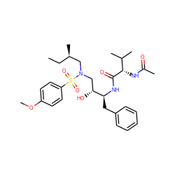 CC[C@@H](C)CN(C[C@@H](O)[C@H](Cc1ccccc1)NC(=O)[C@@H](NC(C)=O)C(C)C)S(=O)(=O)c1ccc(OC)cc1 ZINC000042852797