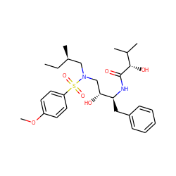 CC[C@@H](C)CN(C[C@@H](O)[C@H](Cc1ccccc1)NC(=O)[C@@H](O)C(C)C)S(=O)(=O)c1ccc(OC)cc1 ZINC000040916973