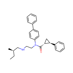 CC[C@@H](C)CNCCN(C(=O)[C@@H]1C[C@H]1c1ccccc1)c1ccc(-c2ccccc2)cc1 ZINC000299863803