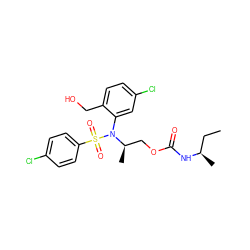 CC[C@@H](C)NC(=O)OC[C@@H](C)N(c1cc(Cl)ccc1CO)S(=O)(=O)c1ccc(Cl)cc1 ZINC000028976066