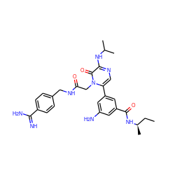 CC[C@@H](C)NC(=O)c1cc(N)cc(-c2cnc(NC(C)C)c(=O)n2CC(=O)NCc2ccc(C(=N)N)cc2)c1 ZINC000013981573