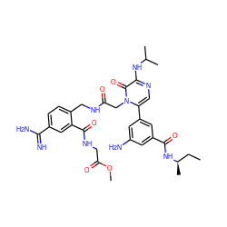 CC[C@@H](C)NC(=O)c1cc(N)cc(-c2cnc(NC(C)C)c(=O)n2CC(=O)NCc2ccc(C(=N)N)cc2C(=O)NCC(=O)OC)c1 ZINC000028470284