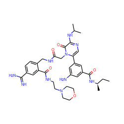 CC[C@@H](C)NC(=O)c1cc(N)cc(-c2cnc(NC(C)C)c(=O)n2CC(=O)NCc2ccc(C(=N)N)cc2C(=O)NCCN2CCOCC2)c1 ZINC000028470595