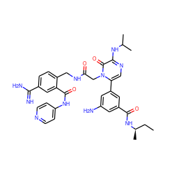 CC[C@@H](C)NC(=O)c1cc(N)cc(-c2cnc(NC(C)C)c(=O)n2CC(=O)NCc2ccc(C(=N)N)cc2C(=O)Nc2ccncc2)c1 ZINC000024715631