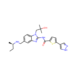 CC[C@@H](C)NCc1ccc2c(c1)nc(NC(=O)c1ccc(-c3cn[nH]c3)s1)n2CC(C)(C)O ZINC000040955230