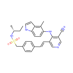 CC[C@@H](C)NS(=O)(=O)Cc1ccc(/C=C/c2cncc(C#N)c2Nc2ccc3[nH]ccc3c2C)cc1 ZINC000049110646