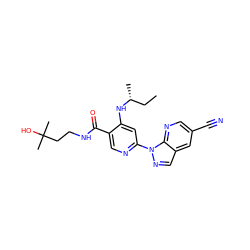 CC[C@@H](C)Nc1cc(-n2ncc3cc(C#N)cnc32)ncc1C(=O)NCCC(C)(C)O ZINC001772597295