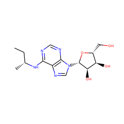 CC[C@@H](C)Nc1ncnc2c1ncn2[C@@H]1O[C@H](CO)[C@@H](O)[C@H]1O ZINC000048998793