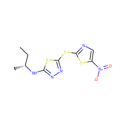 CC[C@@H](C)Nc1nnc(Sc2ncc([N+](=O)[O-])s2)s1 ZINC000045371888