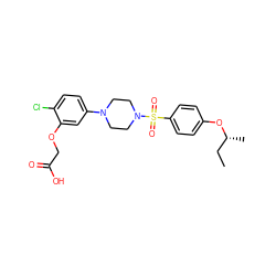 CC[C@@H](C)Oc1ccc(S(=O)(=O)N2CCN(c3ccc(Cl)c(OCC(=O)O)c3)CC2)cc1 ZINC000115250145