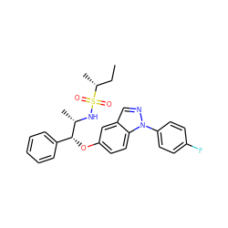 CC[C@@H](C)S(=O)(=O)N[C@@H](C)[C@H](Oc1ccc2c(cnn2-c2ccc(F)cc2)c1)c1ccccc1 ZINC000113776504