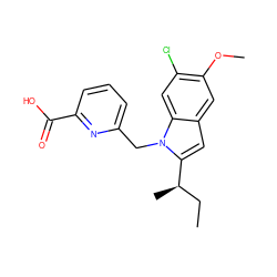 CC[C@@H](C)c1cc2cc(OC)c(Cl)cc2n1Cc1cccc(C(=O)O)n1 ZINC000169701333