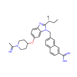 CC[C@@H](C)c1nc2ccc(OC3CCN(C(C)=N)CC3)cc2n1Cc1ccc2ccc(C(=N)N)cc2c1 ZINC000028021346