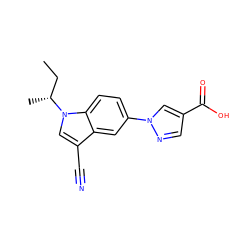 CC[C@@H](C)n1cc(C#N)c2cc(-n3cc(C(=O)O)cn3)ccc21 ZINC000116763170