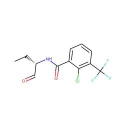 CC[C@@H](C=O)NC(=O)c1cccc(C(F)(F)F)c1Cl ZINC000058639000