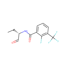 CC[C@@H](C=O)NC(=O)c1cccc(C(F)(F)F)c1F ZINC000064549947