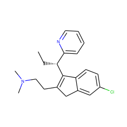 CC[C@@H](C1=C(CCN(C)C)Cc2cc(Cl)ccc21)c1ccccn1 ZINC000013493468