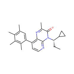 CC[C@@H](C1CC1)n1c(=O)c(C)nc2c(-c3cc(C)c(C)c(C)c3C)ccnc21 ZINC000084687732