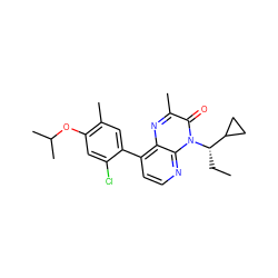 CC[C@@H](C1CC1)n1c(=O)c(C)nc2c(-c3cc(C)c(OC(C)C)cc3Cl)ccnc21 ZINC000084688125