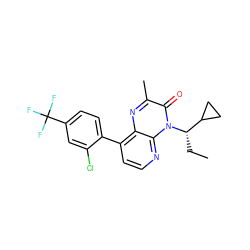 CC[C@@H](C1CC1)n1c(=O)c(C)nc2c(-c3ccc(C(F)(F)F)cc3Cl)ccnc21 ZINC000038900614