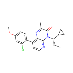 CC[C@@H](C1CC1)n1c(=O)c(C)nc2c(-c3ccc(OC)cc3Cl)ccnc21 ZINC000014020666