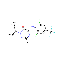 CC[C@@H](C1CC1)n1nc(C)nc(Nc2c(Cl)cc(C(F)(F)F)cc2Cl)c1=O ZINC000049054412