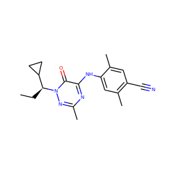 CC[C@@H](C1CC1)n1nc(C)nc(Nc2cc(C)c(C#N)cc2C)c1=O ZINC000049035809