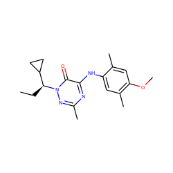 CC[C@@H](C1CC1)n1nc(C)nc(Nc2cc(C)c(OC)cc2C)c1=O ZINC000049053169