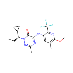 CC[C@@H](C1CC1)n1nc(C)nc(Nc2cc(C)c(OC)nc2C(F)(F)F)c1=O ZINC000049792785