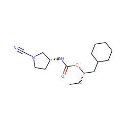 CC[C@@H](CC1CCCCC1)OC(=O)N[C@@H]1CCN(C#N)C1 ZINC000028353721