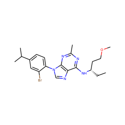 CC[C@@H](CCOC)Nc1nc(C)nc2c1ncn2-c1ccc(C(C)C)cc1Br ZINC000013794869