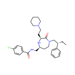 CC[C@@H](CN1CC[C@@H](CNC(=O)c2ccc(Cl)cc2)N[C@@H](CCN2CCCCC2)C1=O)c1ccccc1 ZINC001772602260