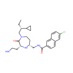 CC[C@@H](CN1CC[C@H](CNC(=O)c2ccc3cc(Cl)ccc3c2)N[C@H](CCN)C1=O)C1CC1 ZINC000206881543