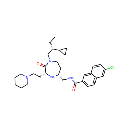 CC[C@@H](CN1CC[C@H](CNC(=O)c2ccc3cc(Cl)ccc3c2)N[C@H](CCN2CCCCC2)C1=O)C1CC1 ZINC000206917143