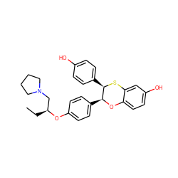 CC[C@@H](CN1CCCC1)Oc1ccc([C@@H]2Oc3ccc(O)cc3S[C@@H]2c2ccc(O)cc2)cc1 ZINC000028354263