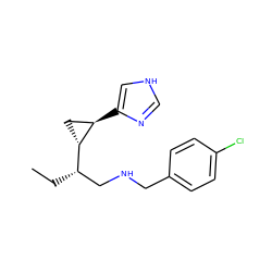 CC[C@@H](CNCc1ccc(Cl)cc1)[C@@H]1C[C@H]1c1c[nH]cn1 ZINC000049072881