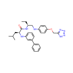 CC[C@@H](CNc1ccc(OCc2nnn[nH]2)cc1)NC(=O)[C@H](CC(C)C)Nc1cccc(-c2ccccc2)c1 ZINC000028571345