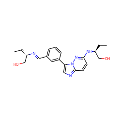 CC[C@@H](CO)/N=C/c1cccc(-c2cnc3ccc(N[C@@H](CC)CO)nn23)c1 ZINC001772630798