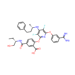 CC[C@@H](CO)NC(=O)c1ccc(Oc2nc(Oc3cccc(C(=N)N)c3)c(F)c(N[C@@H](C)CCc3ccccc3)c2F)c(C(=O)O)c1 ZINC000028526053