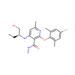 CC[C@@H](CO)Nc1cc(C)nc(Oc2c(C)cc(Cl)cc2C)c1C(=O)NC ZINC000014975037