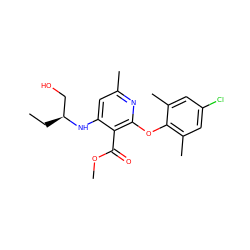 CC[C@@H](CO)Nc1cc(C)nc(Oc2c(C)cc(Cl)cc2C)c1C(=O)OC ZINC000014975034