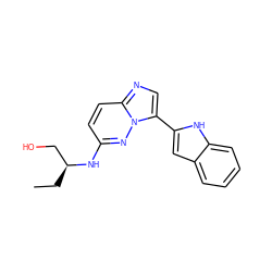 CC[C@@H](CO)Nc1ccc2ncc(-c3cc4ccccc4[nH]3)n2n1 ZINC001772656127