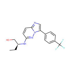 CC[C@@H](CO)Nc1ccc2ncc(-c3ccc(C(F)(F)F)cc3)n2n1 ZINC000113135632