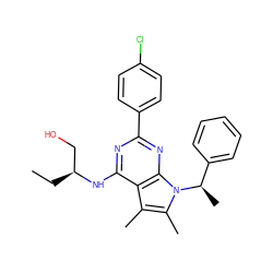 CC[C@@H](CO)Nc1nc(-c2ccc(Cl)cc2)nc2c1c(C)c(C)n2[C@H](C)c1ccccc1 ZINC000013672265