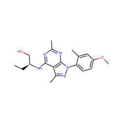 CC[C@@H](CO)Nc1nc(C)nc2c1c(C)nn2-c1ccc(OC)cc1C ZINC000045257809